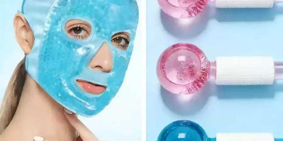 Kit Facial Premium: 2 Esferas de Cristal para Massagem + Máscara Térmica Gel/Veludo