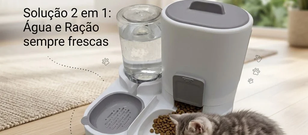 Bebedouro e Comedouro Automático Cães e Gatos 2 em 1 para | Controle de quantidade Filtro 3 Etapas