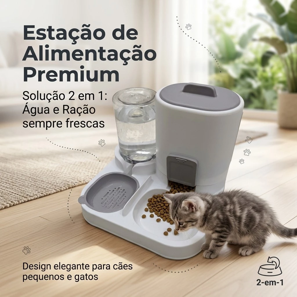 Bebedouro e Comedouro Automático Cães e Gatos 2 em 1 para | Controle de quantidade Filtro 3 Etapas