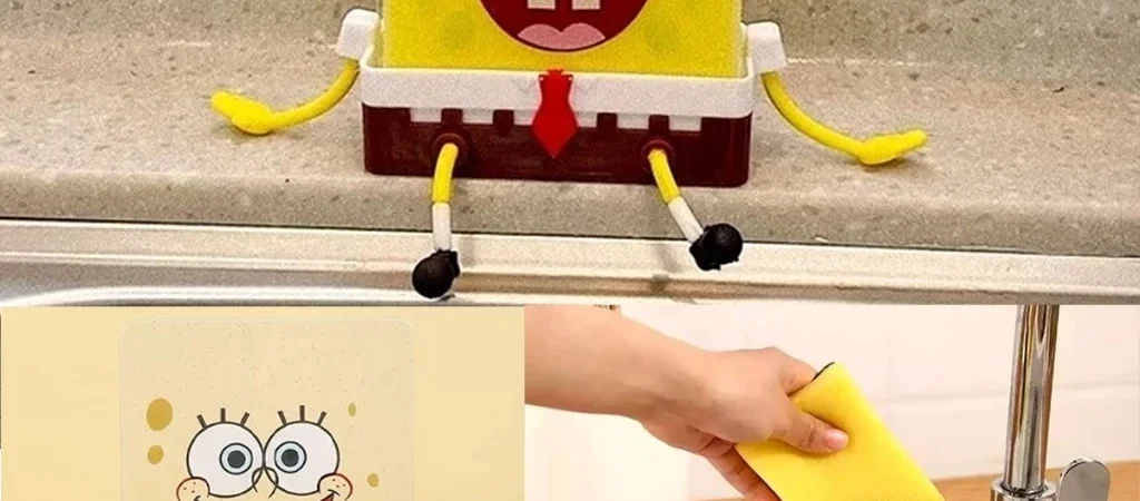 Porta-Esponja Divertido Bob Calça Quadrada – Ideal Para Cozinha E Banheiro