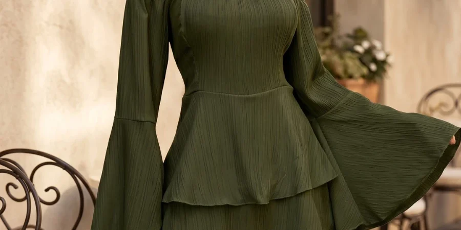 Vestido Macaquinho Feminino Manga Flare Ombro a Ombro (5)