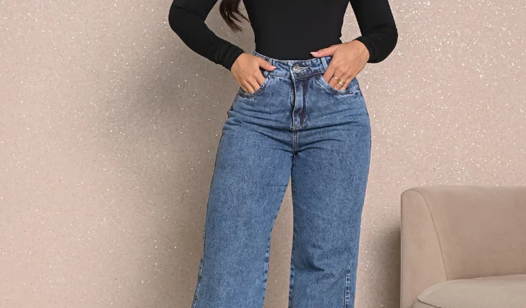 Calça Jeans Feminina Wide Leg Marmorizada Cintura Alta (10)