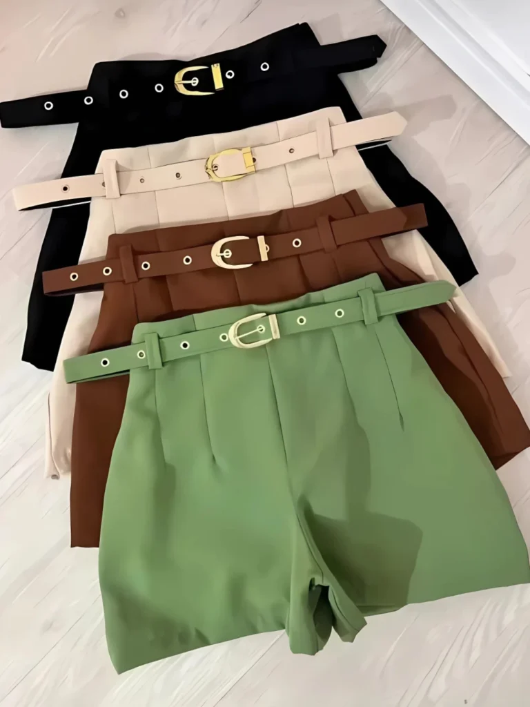 KIT Short Alfaiataria Cintura Alta Social Com Cinto e Bolso (8)