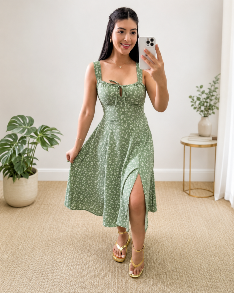 Vestido Feminino Mídi Romântico Estampa Floral (6)
