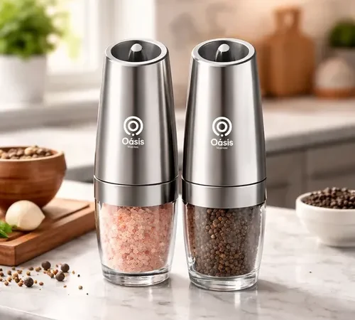 Moedor de Pimenta e Sal Elétrico Automático Gravidade Aço Inox LED 150ml Par Prata para Cozinha