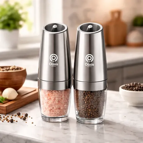 Moedor de Pimenta e Sal Elétrico Automático Gravidade Aço Inox LED 150ml Par Prata para Cozinha