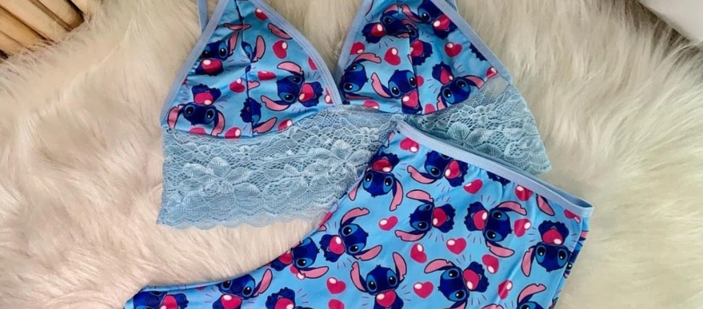 Bady Doll Pijama Personagens Estampado Com Detalhe de Renda