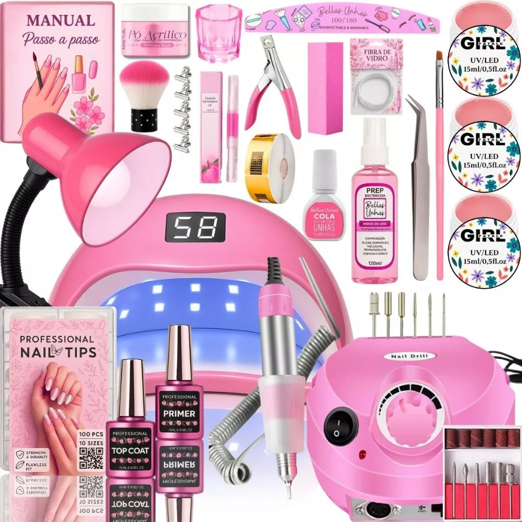 Kit Unhas em Gel Completo Profissional Manicure 