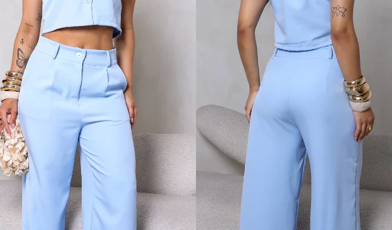 Conjunto Alfaiataria Feminino Clássico Calça Pantalona + Colete Sem Mangas Cintura Alta (4)