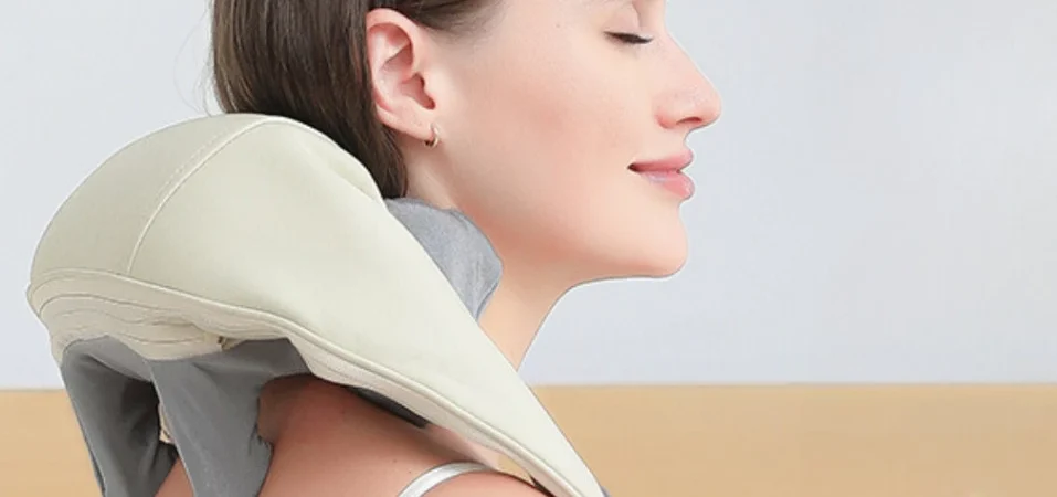 Massageador De Pescoço Inteligente Compressão Alívio De Dor Cor Bege