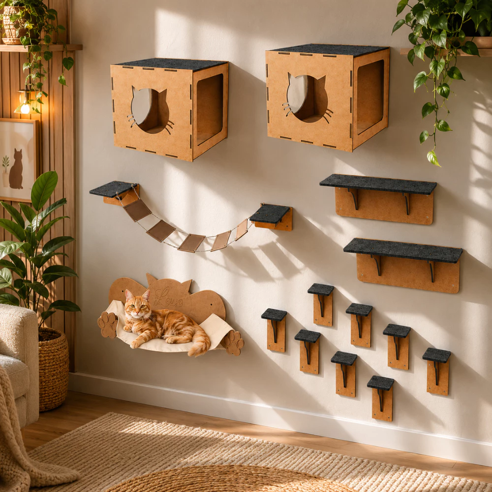 Playground Completo para Gatos com 15 Peças – estrutura em MDF