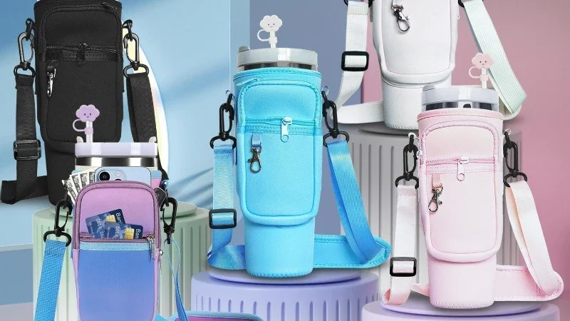 Bolsa Porta-Garrafa de Água Compatível com Copo 40oz 1,2L para Celular Chaveiro com Alça de Ombro Ajustável