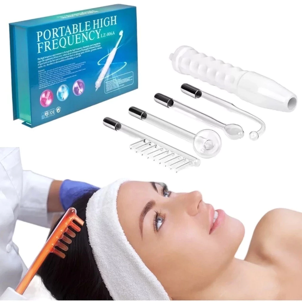 Alta Frequência Facial Portátil com 4 Eletrodos | Aparelho Estético para Limpeza de Pele e Cuidados Faciais