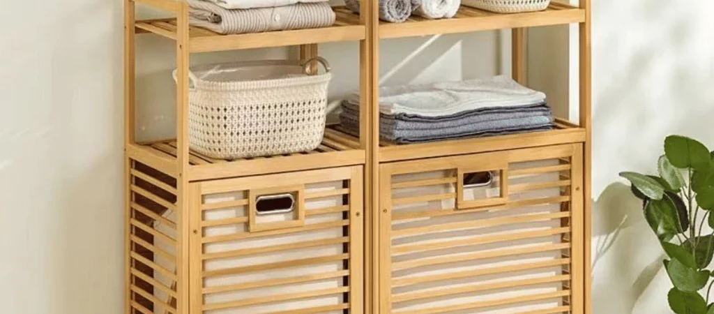Cesto de Roupa Suja com Organizador de Bambu 2 ou 3 Andares Cesto Removível Grande