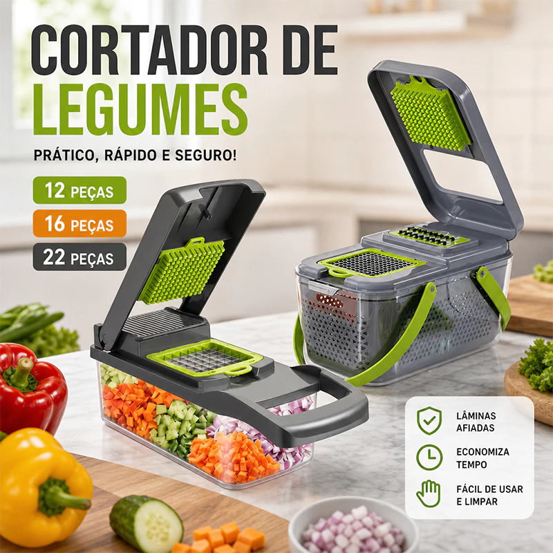 Fatiador de Legumes 16 em 1 Cortador Ralador Picador Multifuncional Cozinha com Lâminas Inox