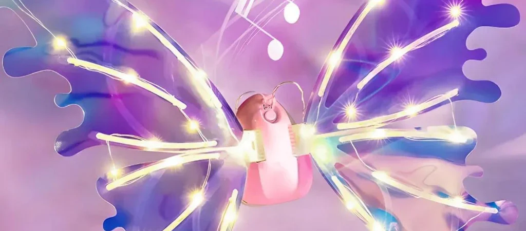 Asa De Borboleta Com Led Fantasia Fada Movimento Música Rosa
