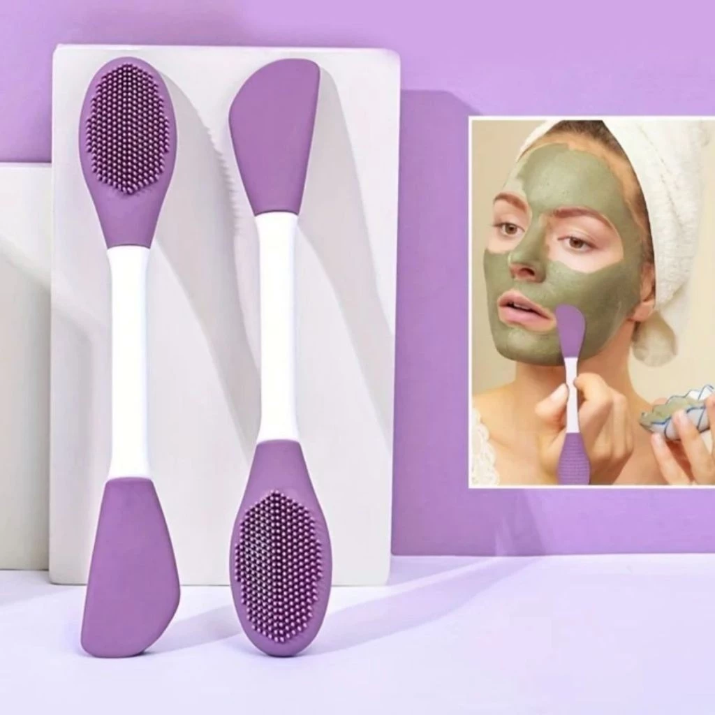 Espátula Dupla de Silicone com Escova para Skin Care