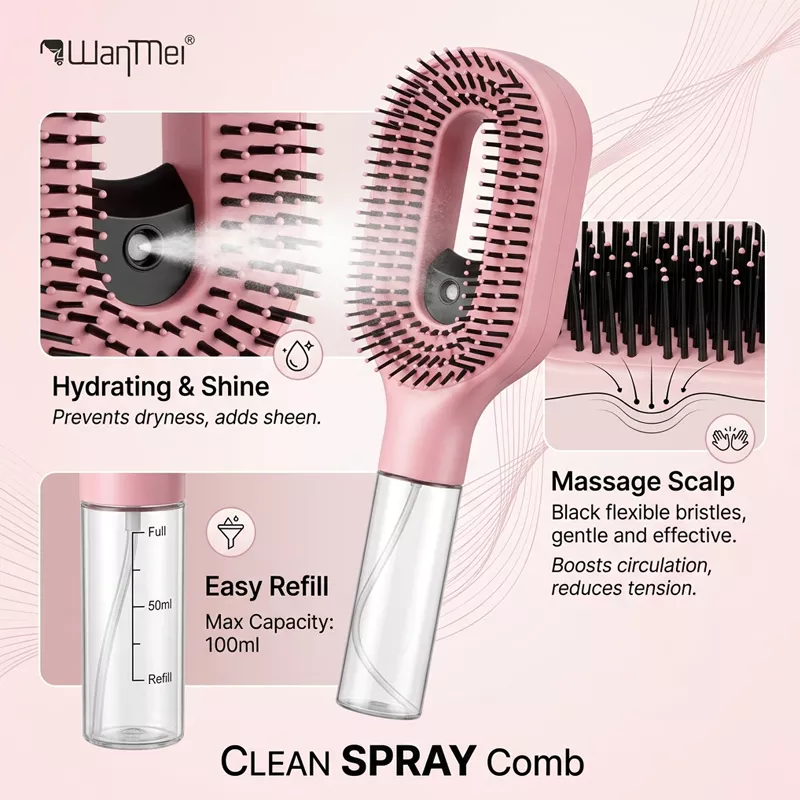 Pente Spray 2 em 1 Rosa, Utilizado para Hidratação e Esfoliação, Design de Spray Fino